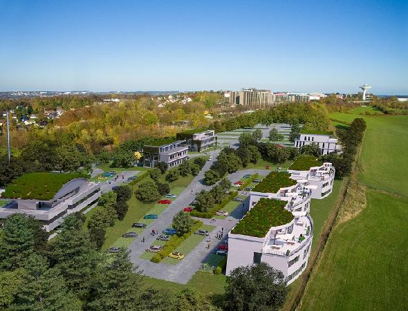 Visualisierung Smart Tec Campus Wuppertal mit Blick Richtung Stadt